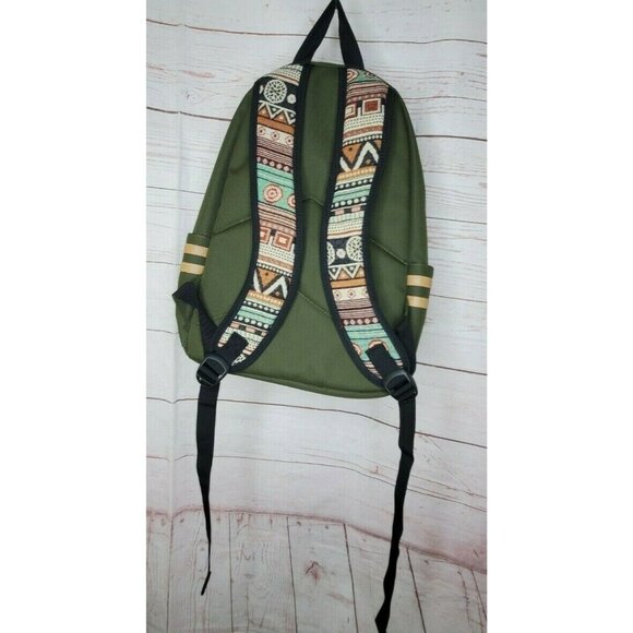 Olive Green Abstract Pocket Design Backpack with Multiple Pockets and Unique Zip - Picture 7 of 10
